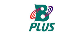 Un logotipo verde y morado para b plus sobre un fondo blanco.