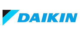Un logotipo azul y blanco de Daikin sobre un fondo blanco.