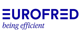 Un logotipo azul y blanco para Eurofred siendo eficiente.