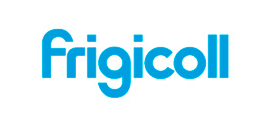 El logotipo de Frigicoll es azul y blanco sobre un fondo blanco.
