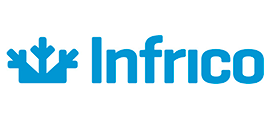 El logotipo de Infrico es azul y tiene una corona.