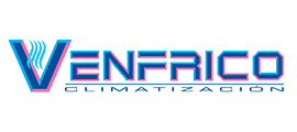 Un logotipo azul y rosa para venrico climatización.