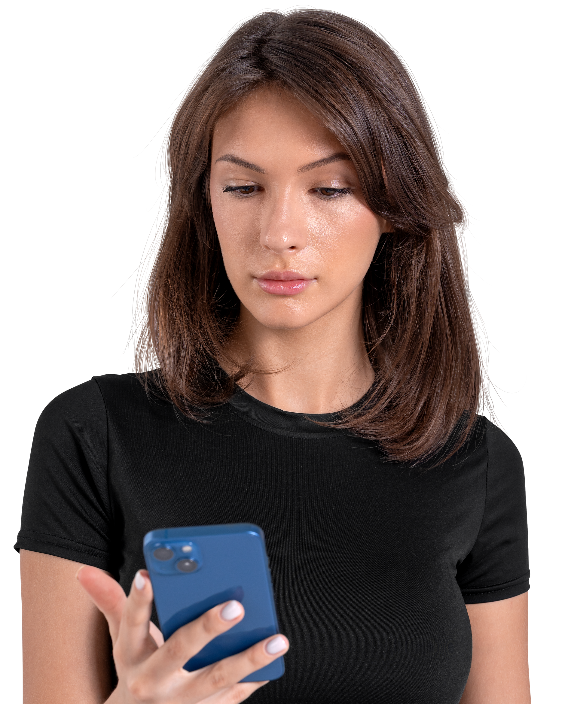 Une jeune fille tenant son téléphone portable dans une main