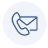 Un icono de un teléfono y un sobre en un círculo.