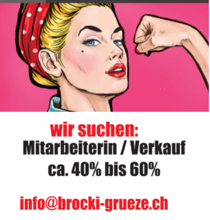 Ein Poster einer Frau, die ihren Arm beugt, mit den Worten „Wir suchen“