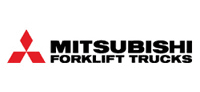 El logotipo de las carretillas elevadoras Mitsubishi está sobre un fondo blanco.