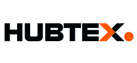 El logotipo de Hubtex es negro y naranja sobre un fondo blanco.