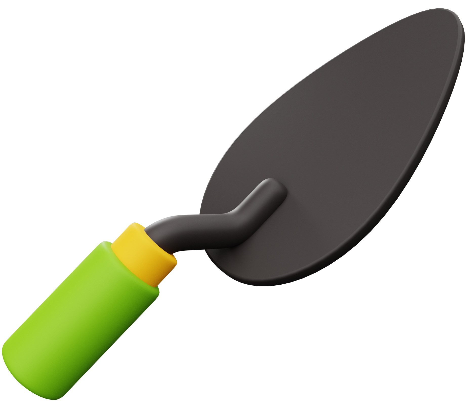 Truelle à manche vert et jaune et lame noire.