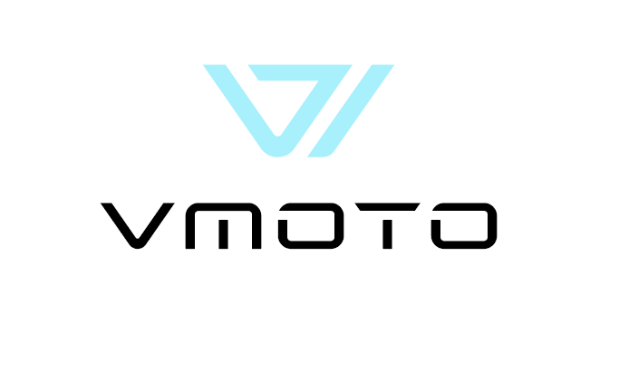 VMOTO-Logo: Hellblaues „V“ innerhalb eines „V“ über dem Wort VMOTO in Schwarz.
