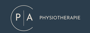 Ein Logo für PA Physiotherapie auf blauem Hintergrund
