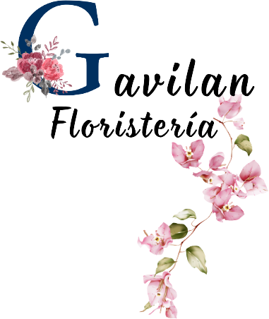 Logotipo de Florister&iacute;a Gavilan con una G azul, texto en letra cursiva negra y detalles florales rosas.