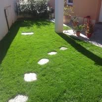 Allée en pierres dans un gazon