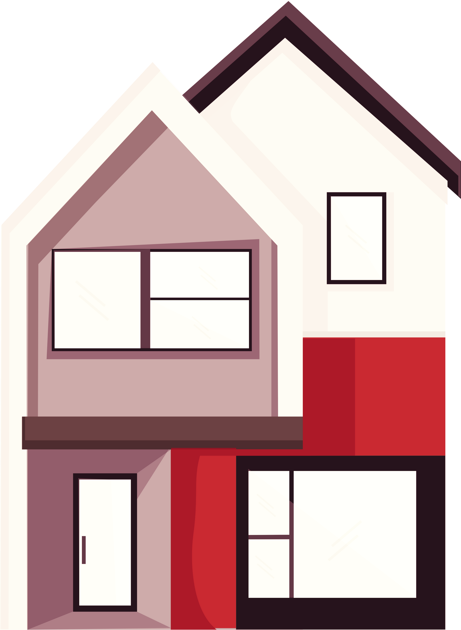 Illustration d'une maison à étage avec des grandes fenêtres.