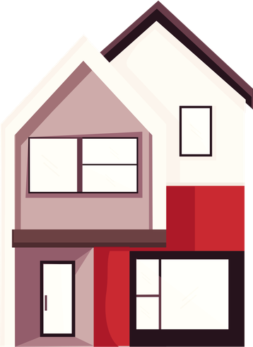 Illustration d'une maison à étage avec des grandes fenêtres.