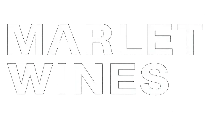 El texto "MARLET WINES" en letras grandes, en negrita, blancas y con contorno sobre un fondo negro.