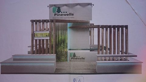 Maqueta arquitectónica de un stand de feria comercial para 