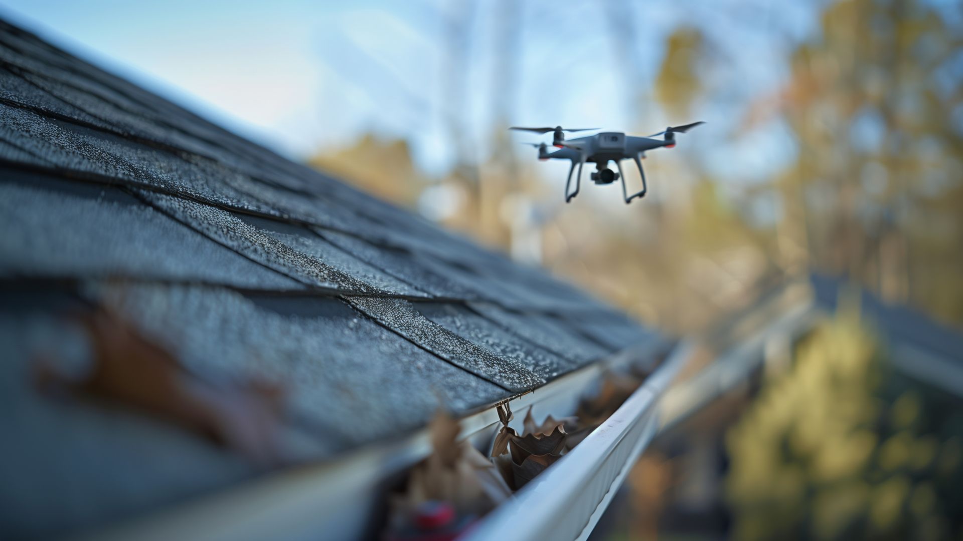 Un drone à côté d'un toit.