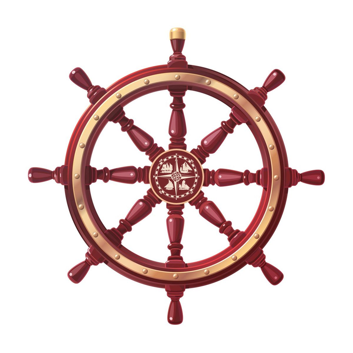 Ein rot-goldenes Steuerrad
