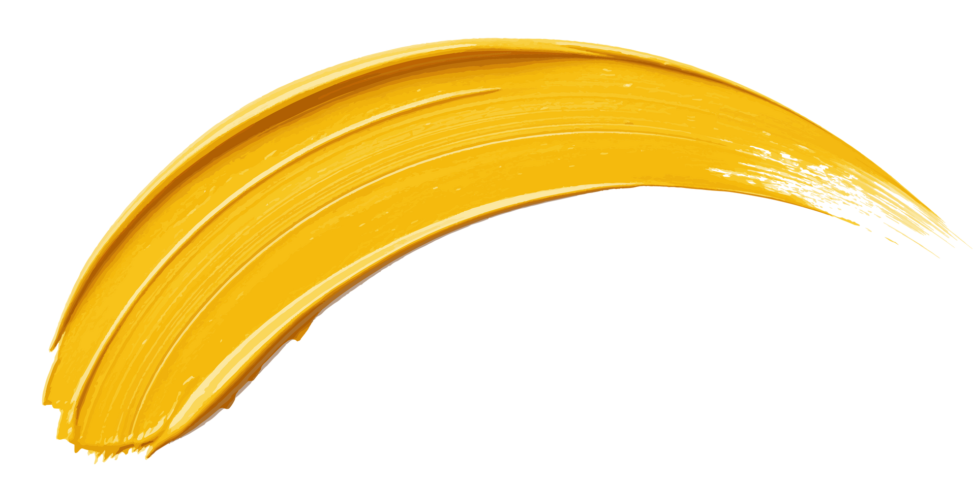 Une traînée courbe de peinture jaune sur un fond blanc, avec des coups de pinceau visibles.