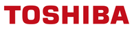 TOSHIBA-logo lihavoituna punaisilla suuraakkosilla valkoisella taustalla