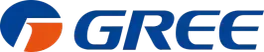 Gree-logo, jossa on sininen ja oranssi tyylitelty pyörre sekä sinisellä kirjoitettu sana ”GREE”