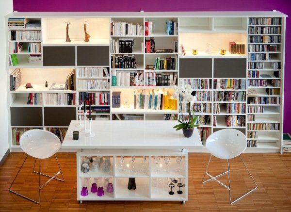 Bibliothèque blanche, une face + îlot central