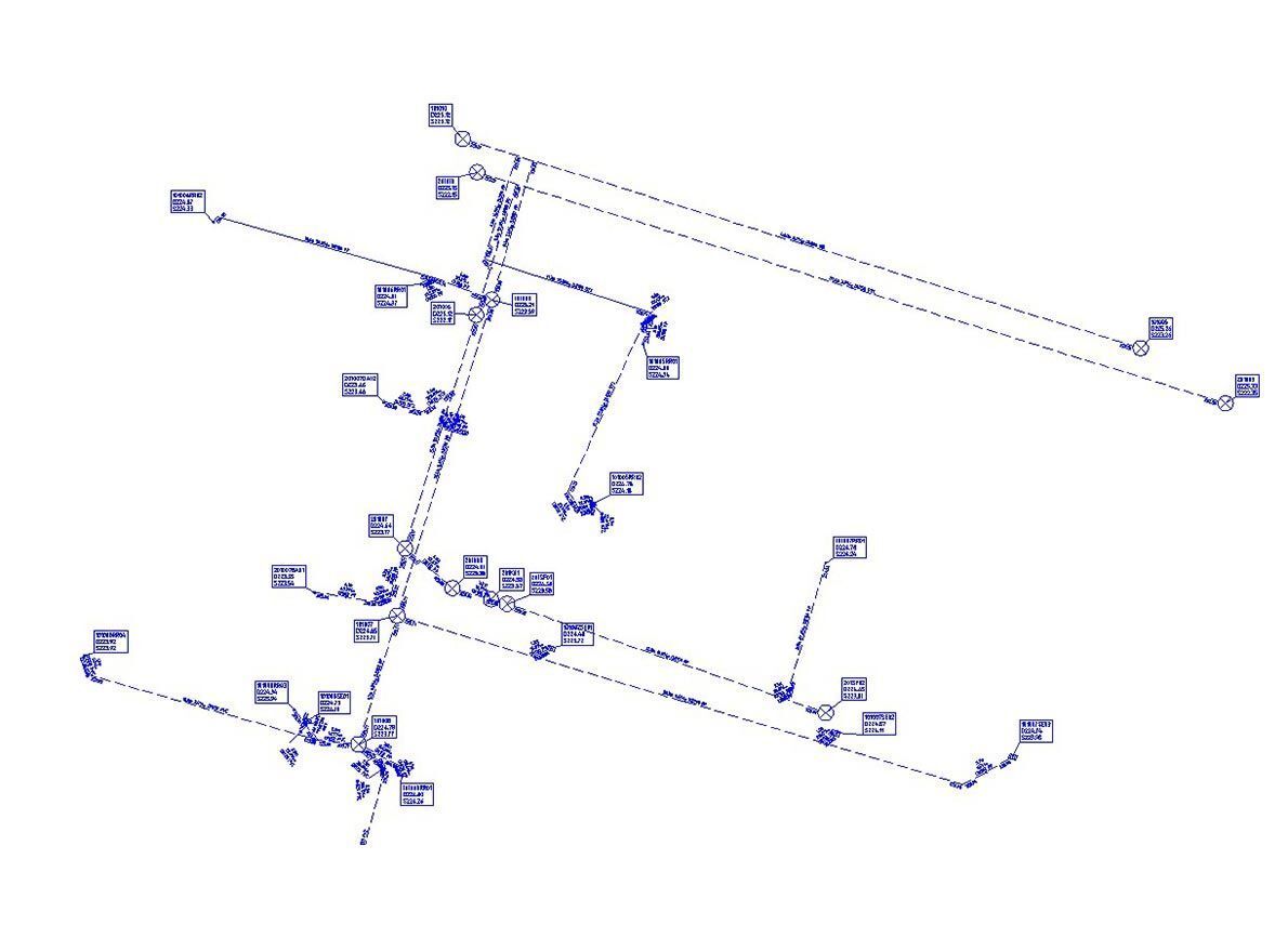Diagramm eines Netzwerks mit verbundenen Knoten und gestrichelten Linien, wahrscheinlich eine Karte oder ein Schema.