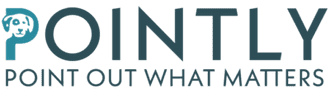 Logo von Pointly mit einer Hundesilhouette im „P“ und dem Slogan „Point out what matters.“