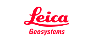 Leica Geosystems-Logo in Rot: „Leica“ in Kursivschrift über „Geosystems“.