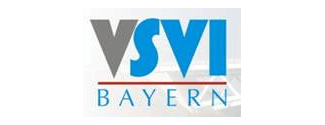VSVI Bayern-Logo mit blauen und grauen Buchstaben. Roter Strich unter den Buchstaben.