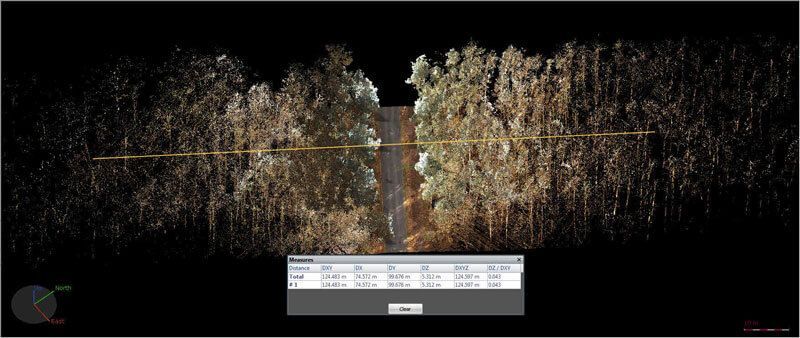 kinematisches Laserscanning der Landstraße Mess-Korridor in der Perspektive 124m