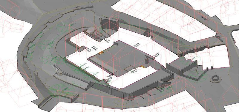 Vermessung als 3D Modell von Süd-Westen (in Graustufen)