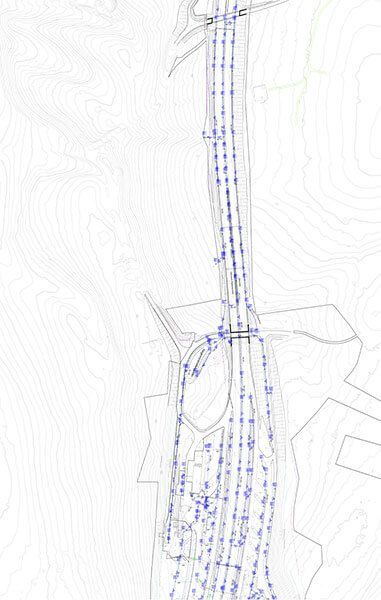 Lageplan für die Vermessung der Autobahn der Kanaldatenbank