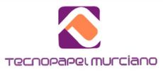 Logotipo de Technopapel Murciano con una marca abstracta morada y naranja y texto morado.