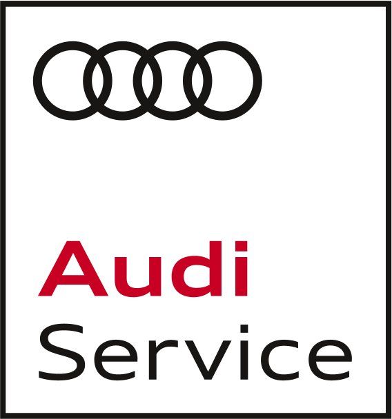 Ein Logo für Audi Service mit einem schwarz-roten Logo