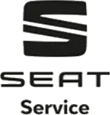Ein schwarzes Seat Service-Logo auf weißem Hintergrund.