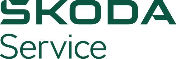 Das Skoda Service-Logo ist grün und weiß auf weißem Hintergrund.