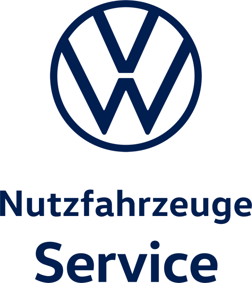 Ein blaues VW-Logo mit den Worten Nutzfahrzeuge Service darunter