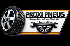 Logo Proxi Pneus avec pneu et cl&eacute;, panneau de r&eacute;paration automobile noir et orange
