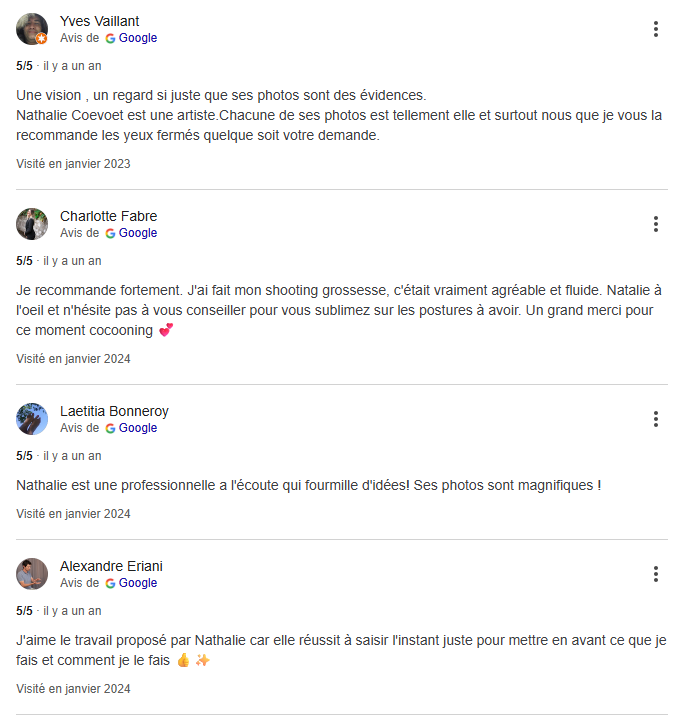 Liste d'avis google poitifs