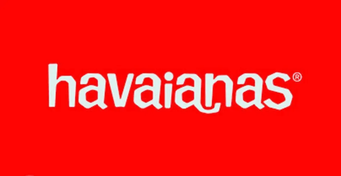 Logotipo de Havaianas en texto blanco sobre fondo rojo.