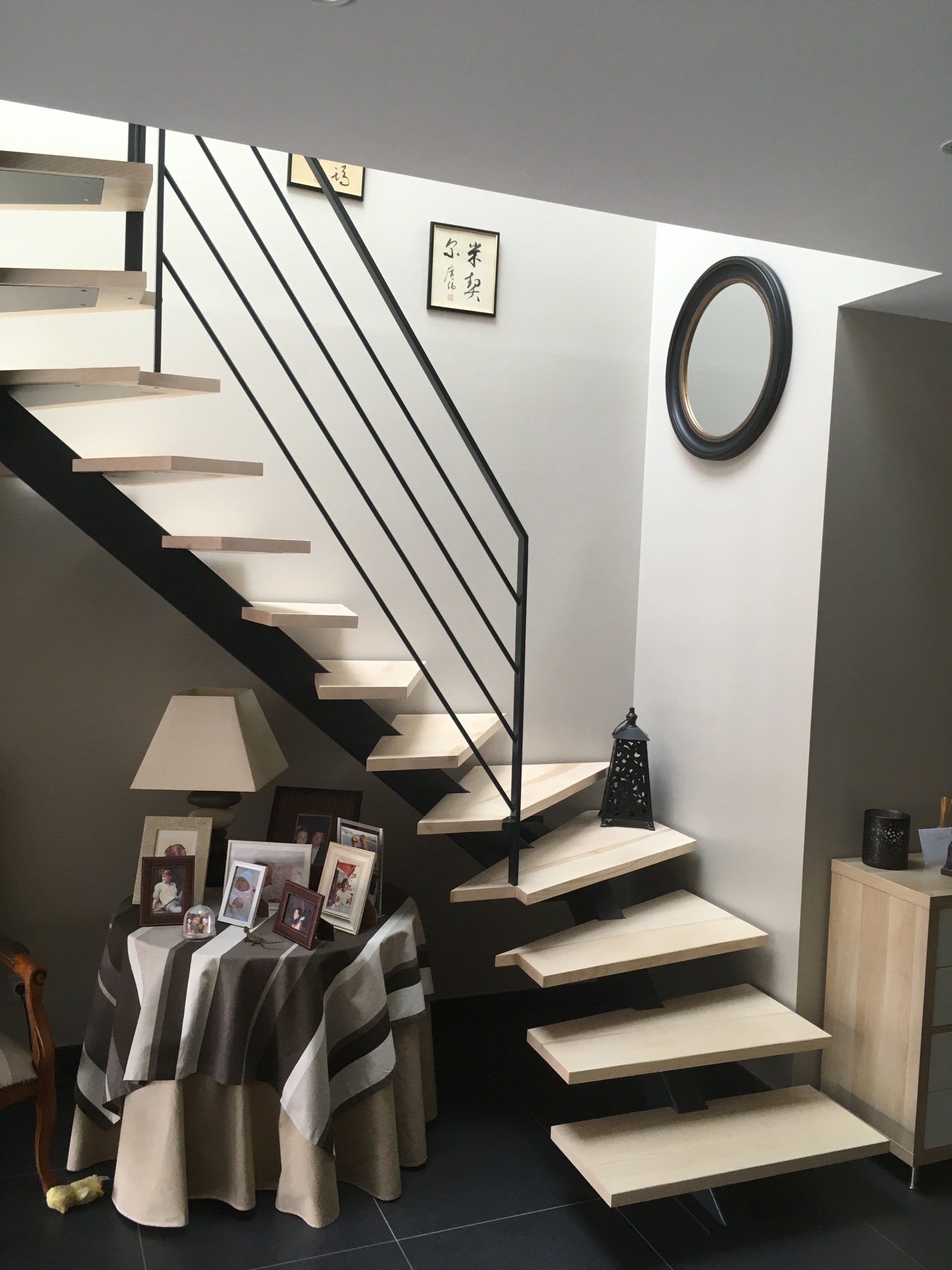 escalier bois, métal, verre