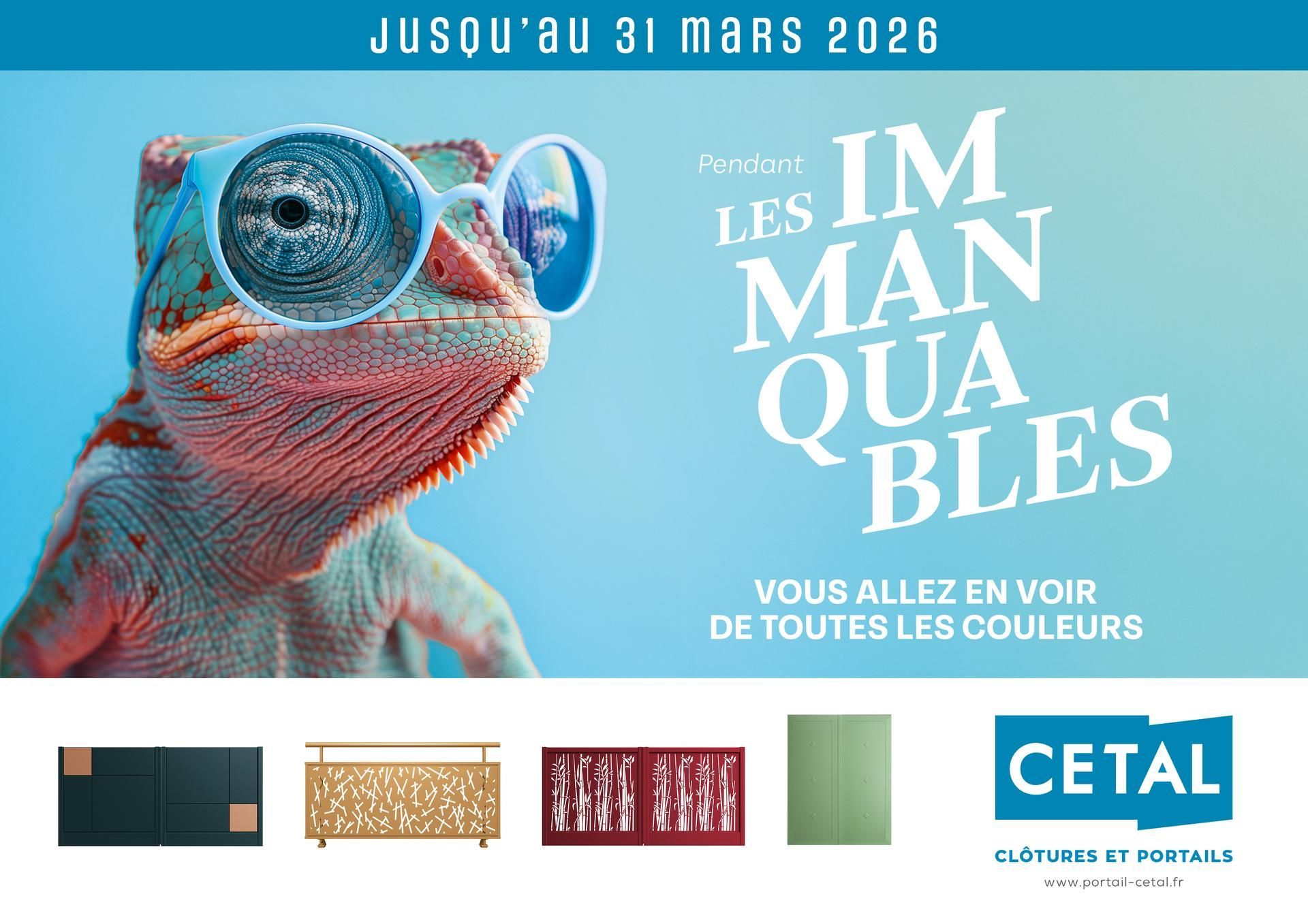 Caméléon coloré portant des lunettes de soleil avec un texte en français