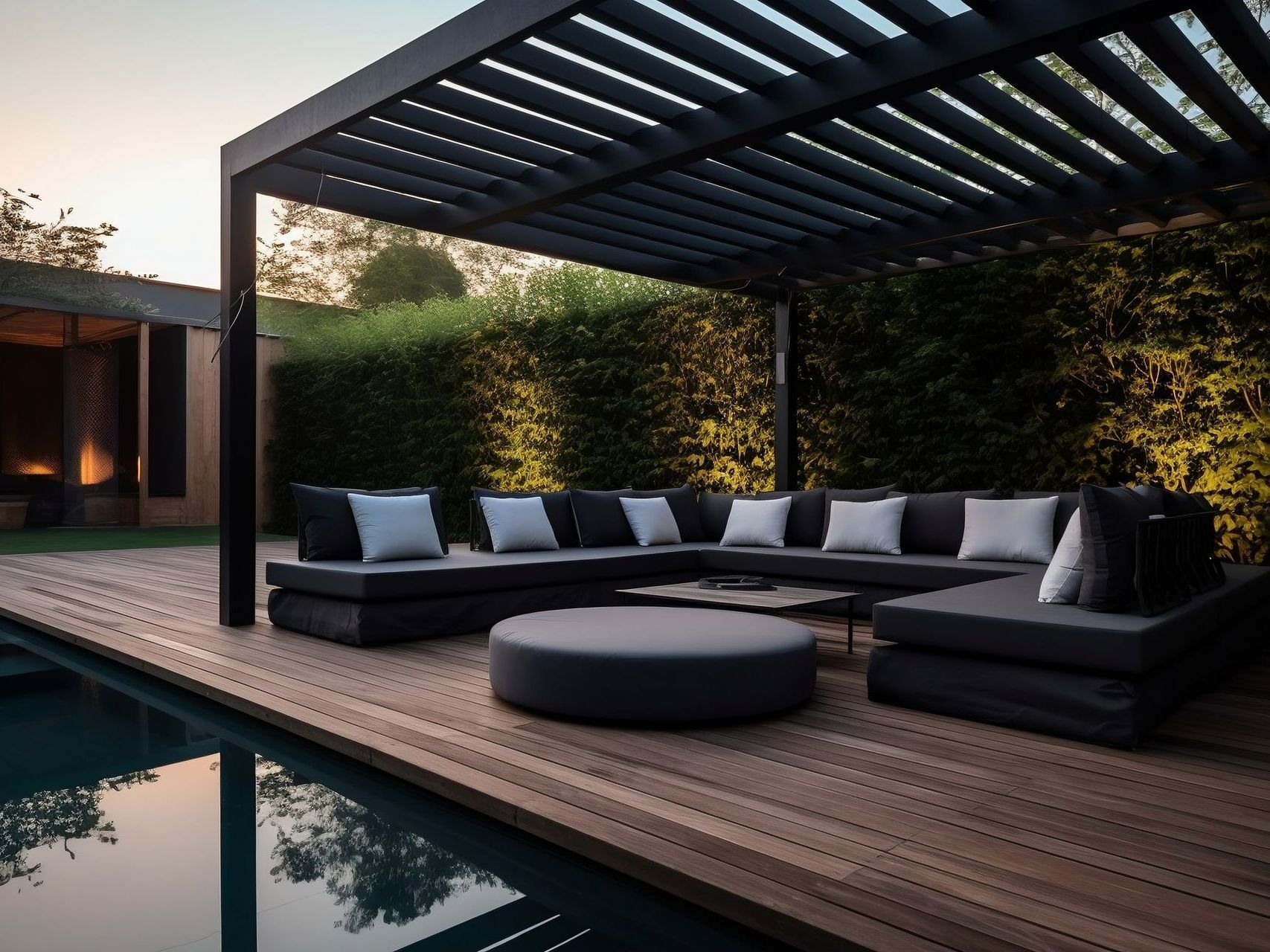 Pergola bioclimatique avec salon de jardin Besançon
