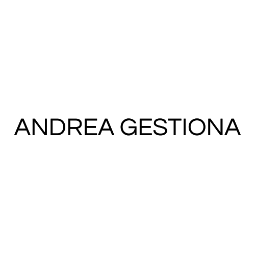 El logotipo de Andrea Gestion es en blanco y negro sobre un fondo blanco.
