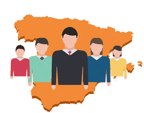 Un grupo de personas de pie delante de un mapa de España.