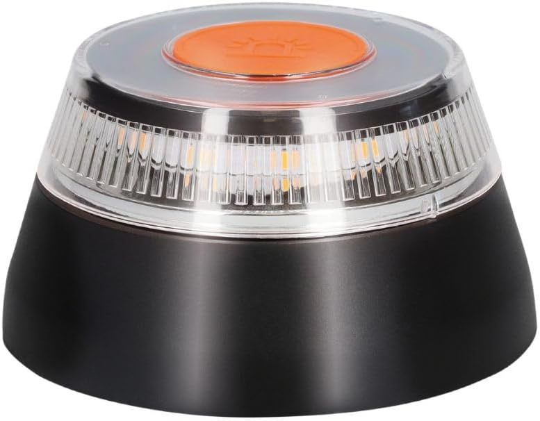 Un primer plano de una luz de advertencia sobre un fondo blanco.