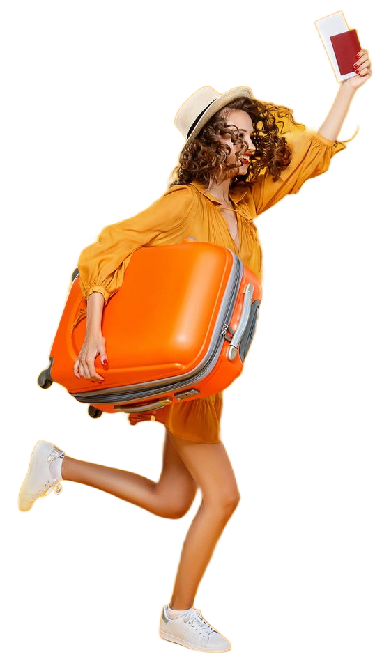 Voyageur avec une valise et un passeport prêt pour le départ.