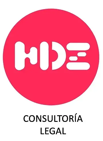 Un logotipo para hide consultoría legal en un círculo rojo.