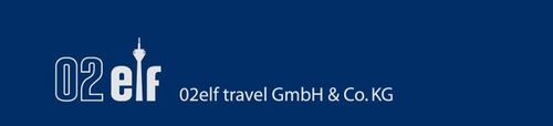 Blaues Logo mit der Aufschrift „02elf“ und dem kleinen Text „O2elf Travel GmbH & Co. KG“